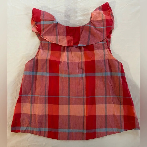 Anthropologie Isabella Sinclair Andover Red/Blue Cotton Plaid Ruffle Size Med. - Picture 5 of 6